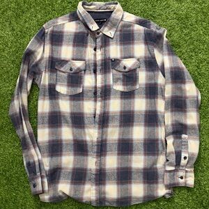 Men's Plaid Shirt in Blue and Cream Size Large